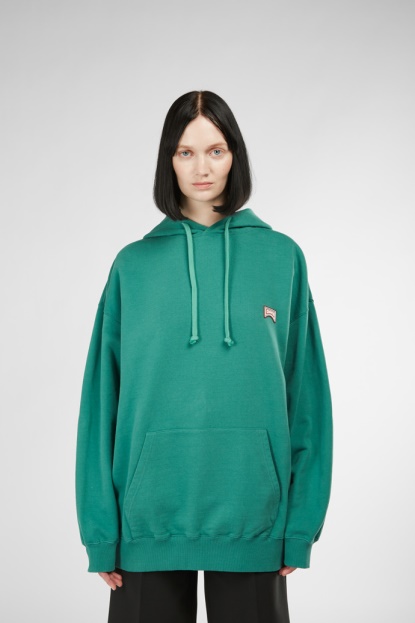 Dizajnerski Pulover S Kapuco, Zeleno-bel Potisk, Uniseks Pulover S Kapuco